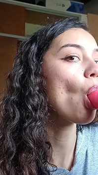 Sexy Latina Sucking a Dildo, Enjoying It Like It's Real