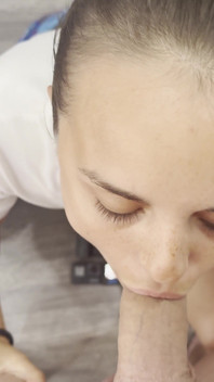 She Licks the Dick Before Hiding It in Her Cheek