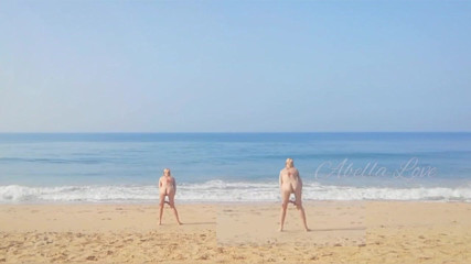 Abella Love: Slim MILF taking sun bath and peeing twice on beach