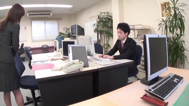 Pure Japanese adult video ( JAV): Japanese babe gets horny at work and goes in the...