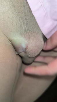 Sweet Cumshot in Someone's Nude Shiny Sheer Pantyhose and Someone's Sexy Pink Panties Under the Pink Skirt