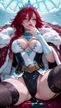 Ice Queen! Red-haired Sorceress Makes a Stunning Entrance in the Crystal Hall, Robe Slightly Open and Staff Tapping Seductively