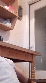 While Our Housekeeper Was Washing Dishes, My Girlfriend Was Riskily Licking Pussy Under the Table