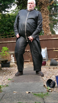 Leather Overalls in the Garden