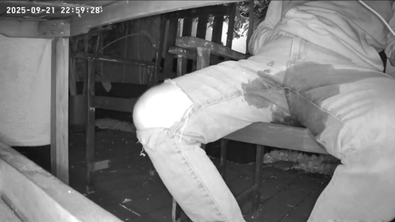 AmateurBoysPissing: Amateur Boy Caught on Night Vision Cam Peeing Himself Sitting...