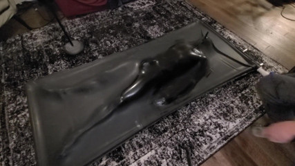Lion's Den Kink: Cute twink tormented in latex vacbed