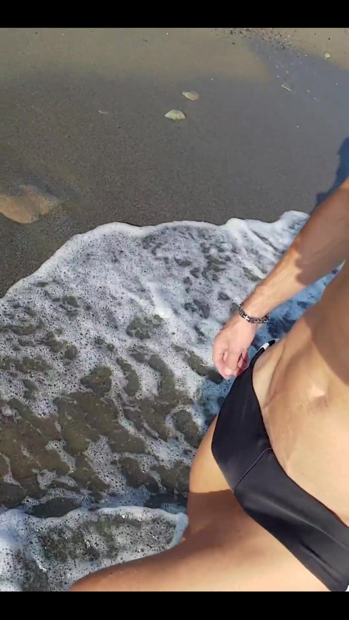 Boy jerking off: Morning Walk on the Beach
