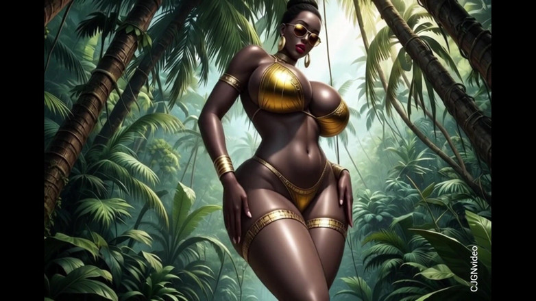 Hot girl dancing: Femeie africană sexy în poziție în junglă cu muzică (ai Animation)