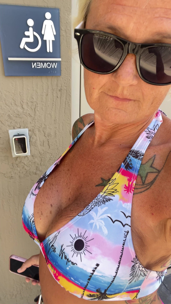 Greek Goddess Steph: Feeling sexy at the pool.. I sneak into the restroom.