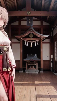 신사와 침실의 대비 금지, 빨간색과 흰색 기모노 아래의 젖은 비밀.