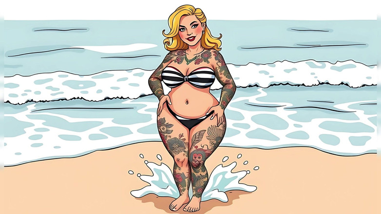 AI Porn: Ai Tattoo Art Curvy Bikini Women