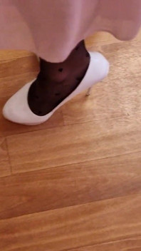 Sexy Trio of High Heels, I Secretly Walk in Their Pantyhose and Play with the Heels