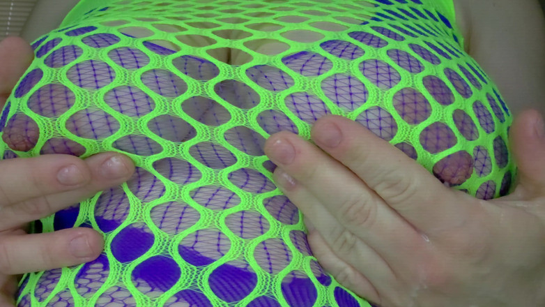 LunaXscorpia: Neon Green Fishnet MILF Slut Takes Huge Blue Dildo Deep -...