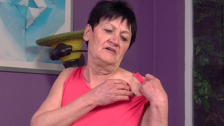 Solo Sex: Granny is touching her greedy pussy