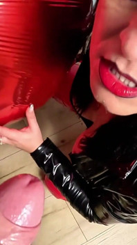 Giant Heart Balloon Pvc Fetish. Balloon Pop, Deepthroat and Cum Play