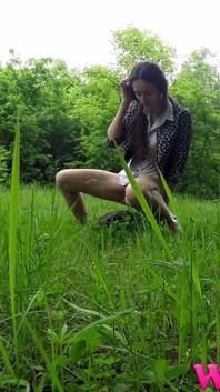 Diana Pee on a Rock in the Forest and Then She Dress Pulling up Her Tight Jeans
