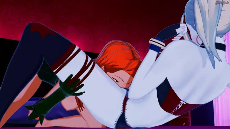 Hentai Smash: Harley Quinn and Poison Ivy take turns eating each other's...
