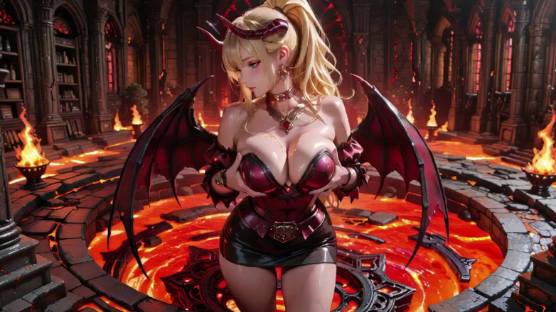 Seraphina Vale: Lava Throne! Blonde Demon Queen Kneels &amp; Spreads Her Wings, Lazy...