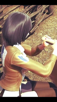 Na Titánech Hentai - Mikasa Do a honění se spermatem na obličeji a používá dildo - Manga Anime japonská asijská hra porno