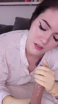 Your dumb GF is afraid of jerking your cock without gloves