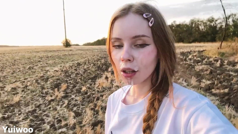 Yuiwoo: Sanfter blowjob bei Sonnenuntergang von einer schönen russischen rothaarigen