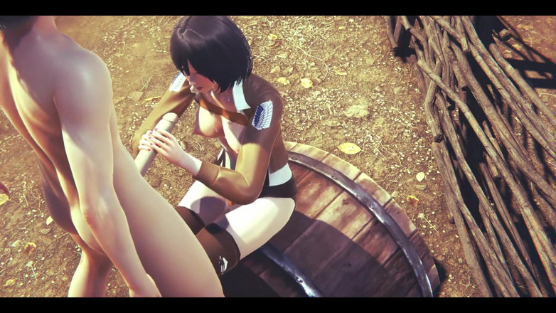 HentaiTubes: Pe Titans Hentai - Mikasa Face o labă cu spermă în fața...