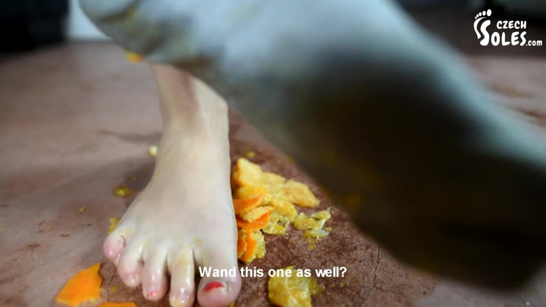 Czech Soles - foot fetish content: Sofia in fruit-crushing spree in her worn socks