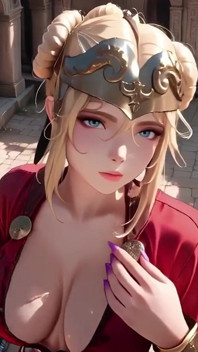 Red Armor Queen! Gaze in the Roman Corridor, Skirt Lift Reveal, Hand on Lips Teasing You...