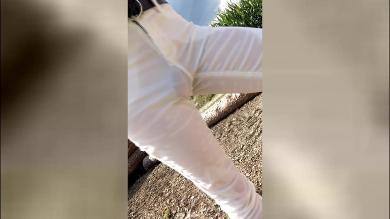 TV_Helena: Tranny Walk & Wetting in Hot White Jeans!! Pissed!