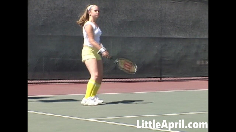 Little April: Sexy Teen Girl Little April Playing Tennis
