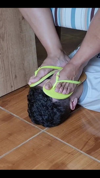 Face Footstool Slave Cleans Dirty Flip Flops and Cums on Flip Flops and Has to Lick It