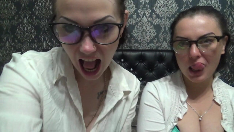 Goddess Misha Goldy: Two business women taunt you with their mouths &amp; tongues before...