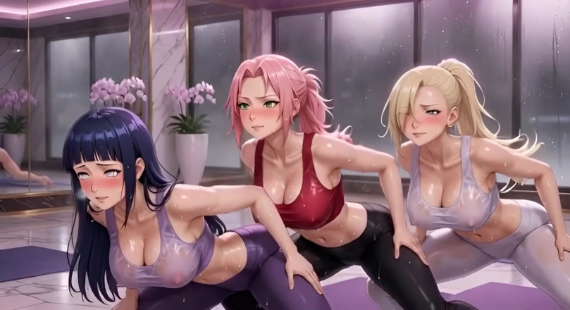 Ianimedia: 나루토 걸스 요가 클래스 야생 사쿠라 사라, Hinata Ino 거유 애널