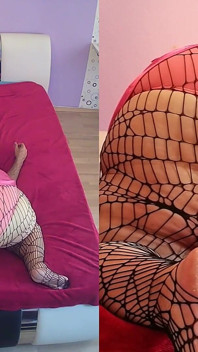 Spider Net Pantyhose kongkek duduk muka oleh awek montel super saiz