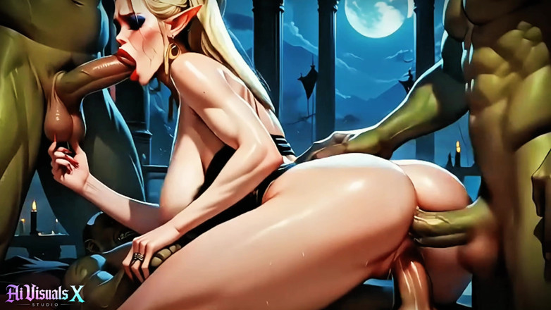 AI Visuals X: ภารกิจทางการทูตของ Elf Queen จบลงด้วยรุมเย็ดหมู่ออร์คใหญ่ (4k Ai สร้าง)