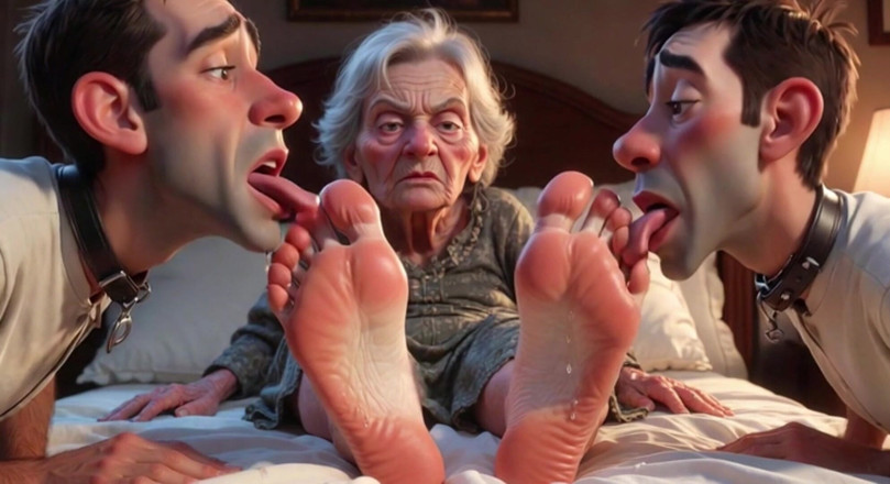 Anime Hentai: Submissive Mans Serving Old Granny's Ugly Feet - Humiliation