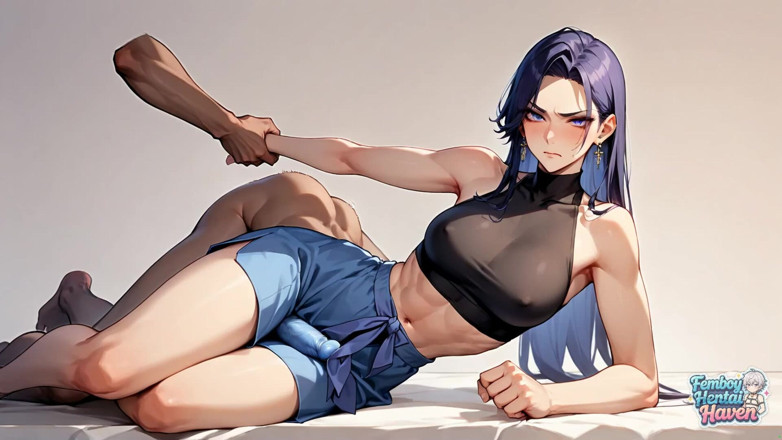 Femboy Hentai Haven: A Golden-haired Femboy Wearing a White Bikini Gets Down on...