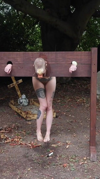 Naked Humiliation Girl Is Put in Stocks & Degraded