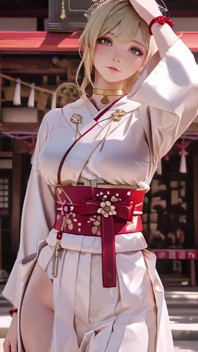 Secreto del Santuario de la rubia Kimono! Arrodillando bajo la puerta del Torii en un kimono modificado de beige