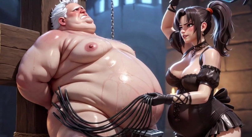 Anime Hentai: Dominatrice frusta schiavi legati pene ingabbiato - umiliazione estrema