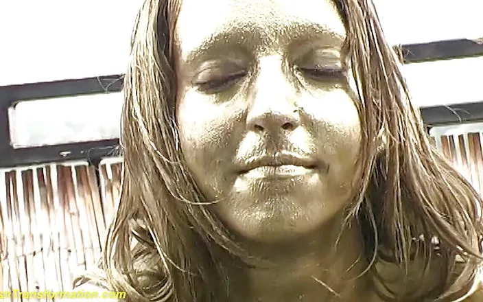 Fetish Islands: Real gold body painted teen statue