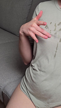 Handjob with a View on My Bouncing Boobs and Huge Cum on Clothes!
