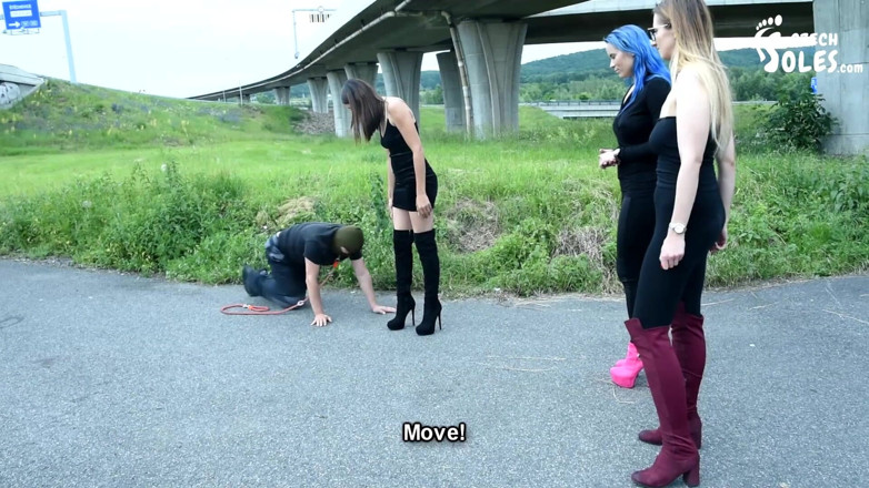 Czech Soles - foot fetish content: Walking a foot slave out with her 2 friends