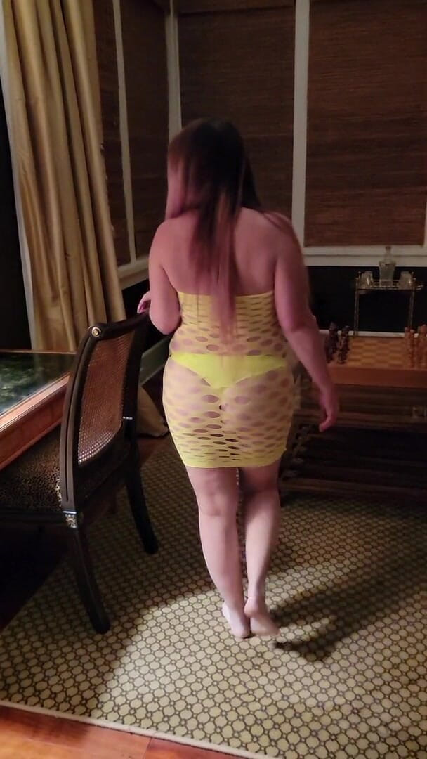 Nikki Nevada: MILF Nikki in sexy yellow fishnet lingerie giving blowjob and...