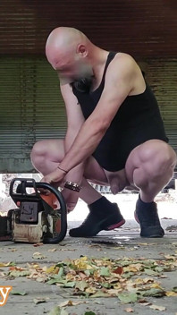 Naked Pissing in Garage Playing with My Tools