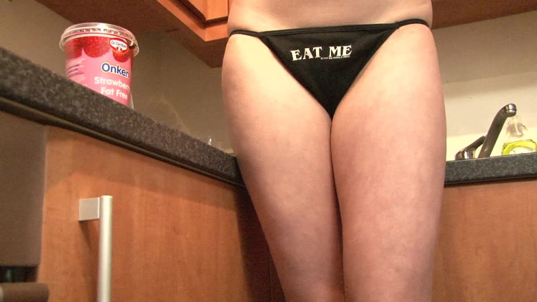 Lesbian Illusion: Blonde babe with big tits gets naked in the kitchen