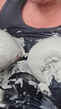 Set021 My Tits Out and Bound with Straps Putting Clay All Over Them Saying How Dirty I Am