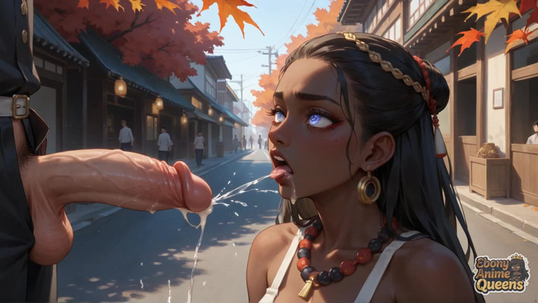 Ebony Anime Queens: Ciemno-hued Bogini dostarcza zuchwałych ustnych wytrysków, rozkosznie dostosowując się do...