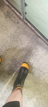 Pissing on Steel Toe Black Rubber Wellies
