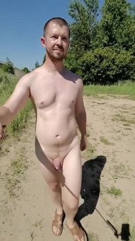 A Russian Nudist Guy Walks Around Completely Naked Near the Highway